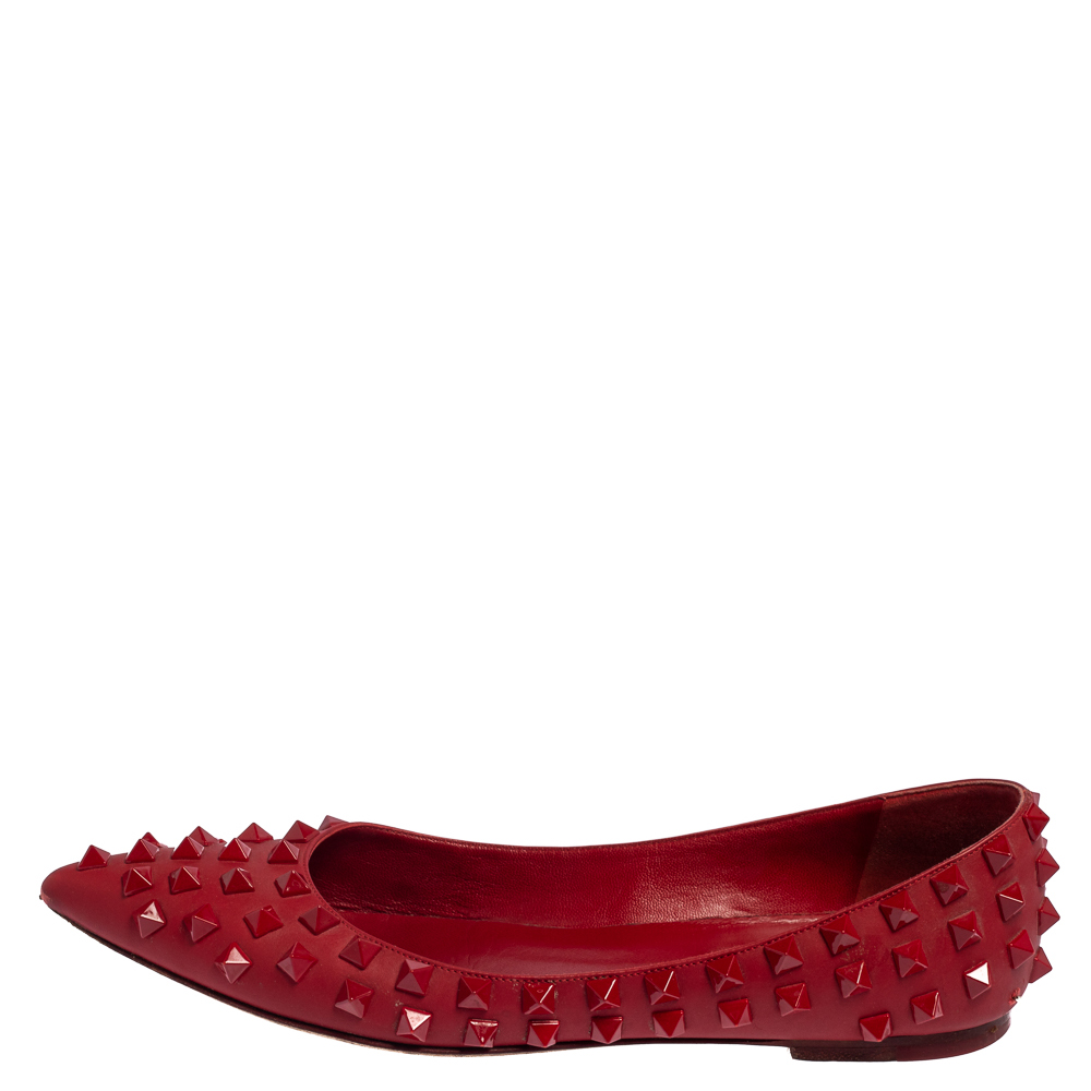 

Valentino Red Leather Rockstud Rogue Ballet Flats Size