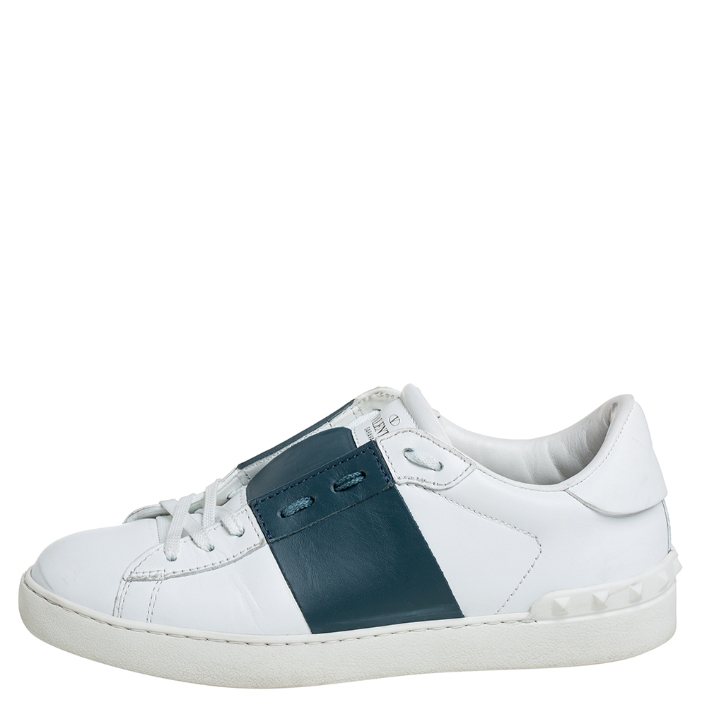 

Valentino White/Grey Leather Rockstud Low Top Sneakers Size