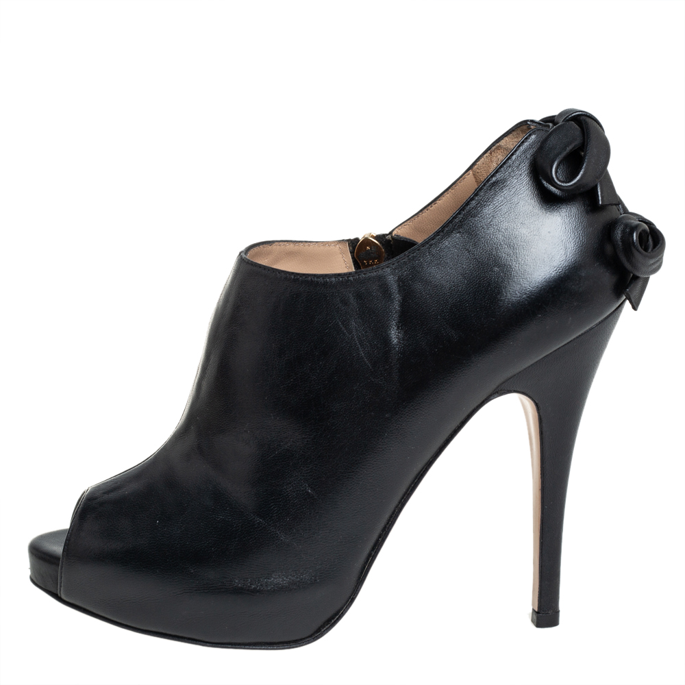 

Valentino Black Leather Peep Toe Booties Size