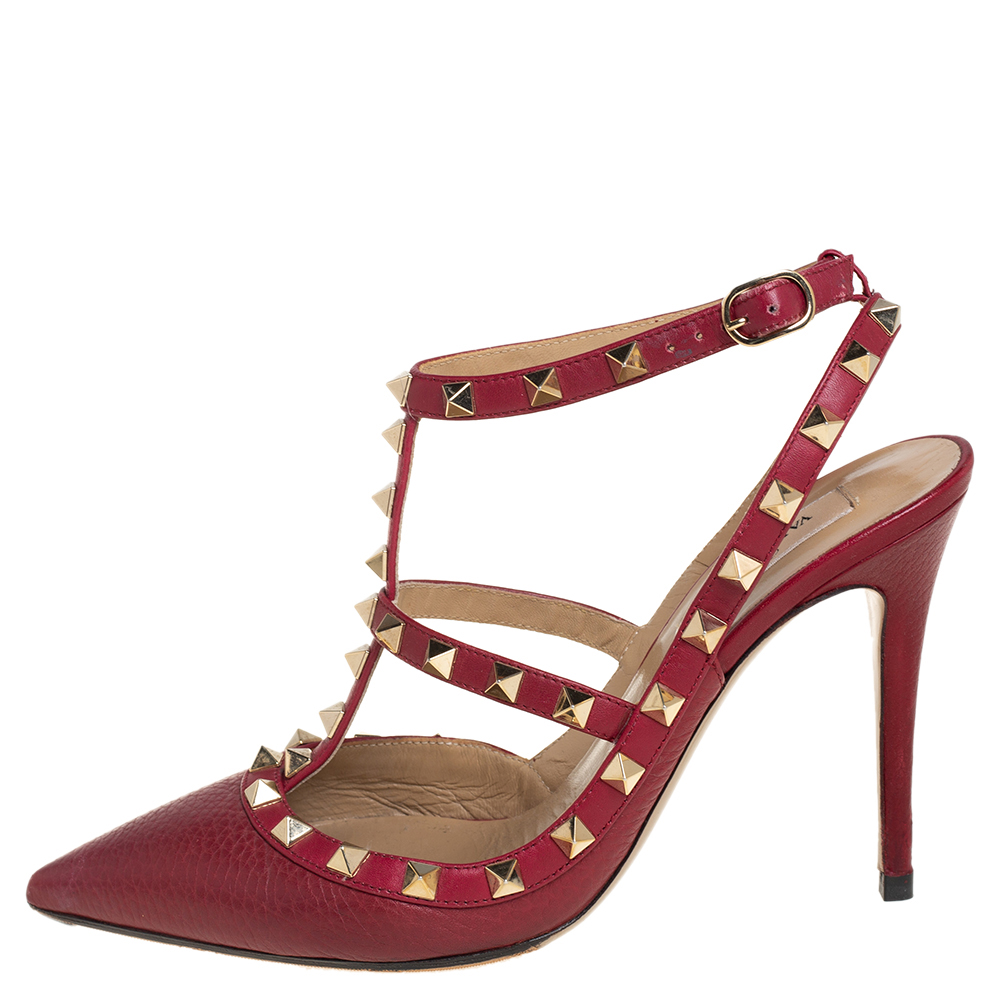 

Valentino Red Leather Rockstud Ankle Strap Sandals Size