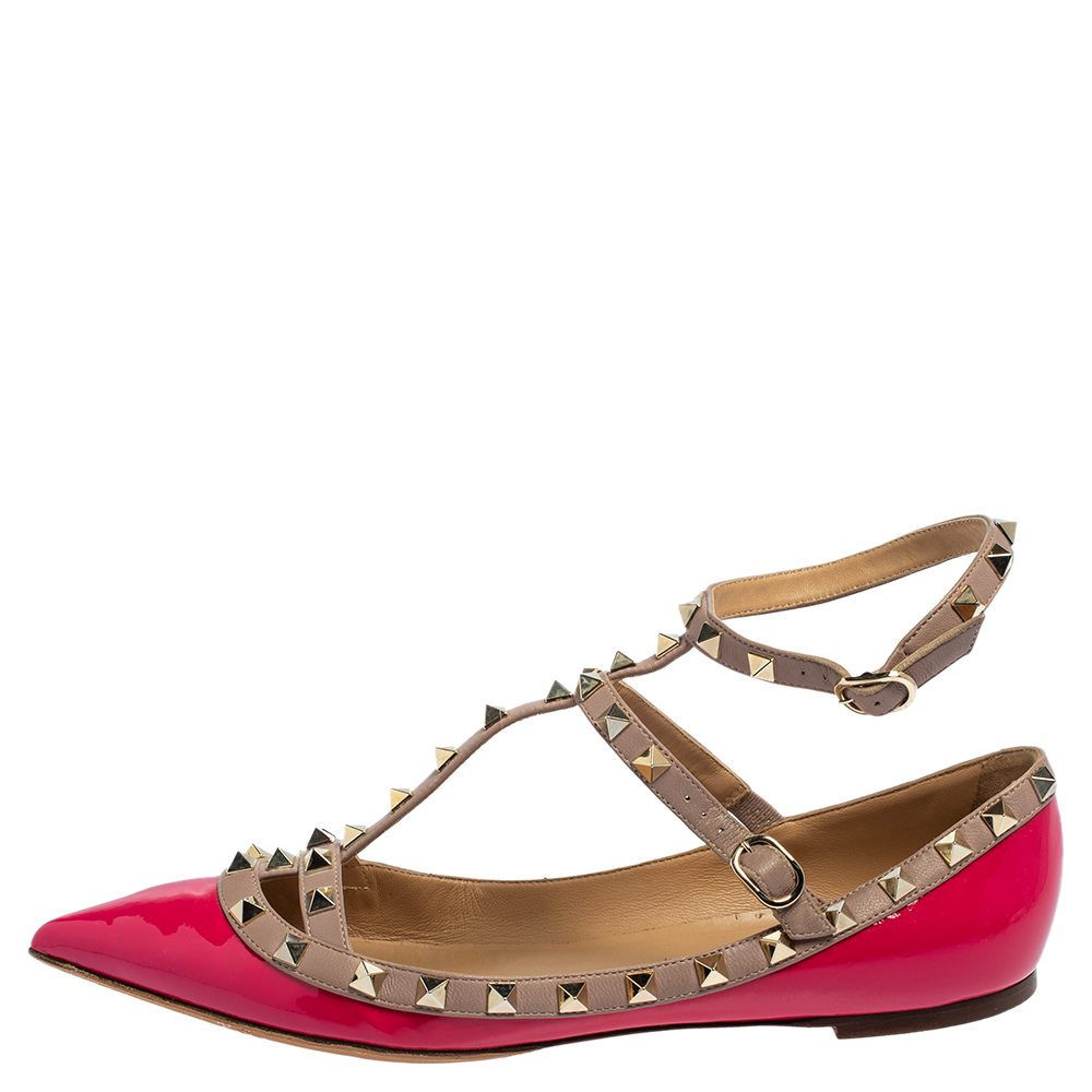 

Valentino Pink Patent Leather Rockstud Ankle Strap Flats Size