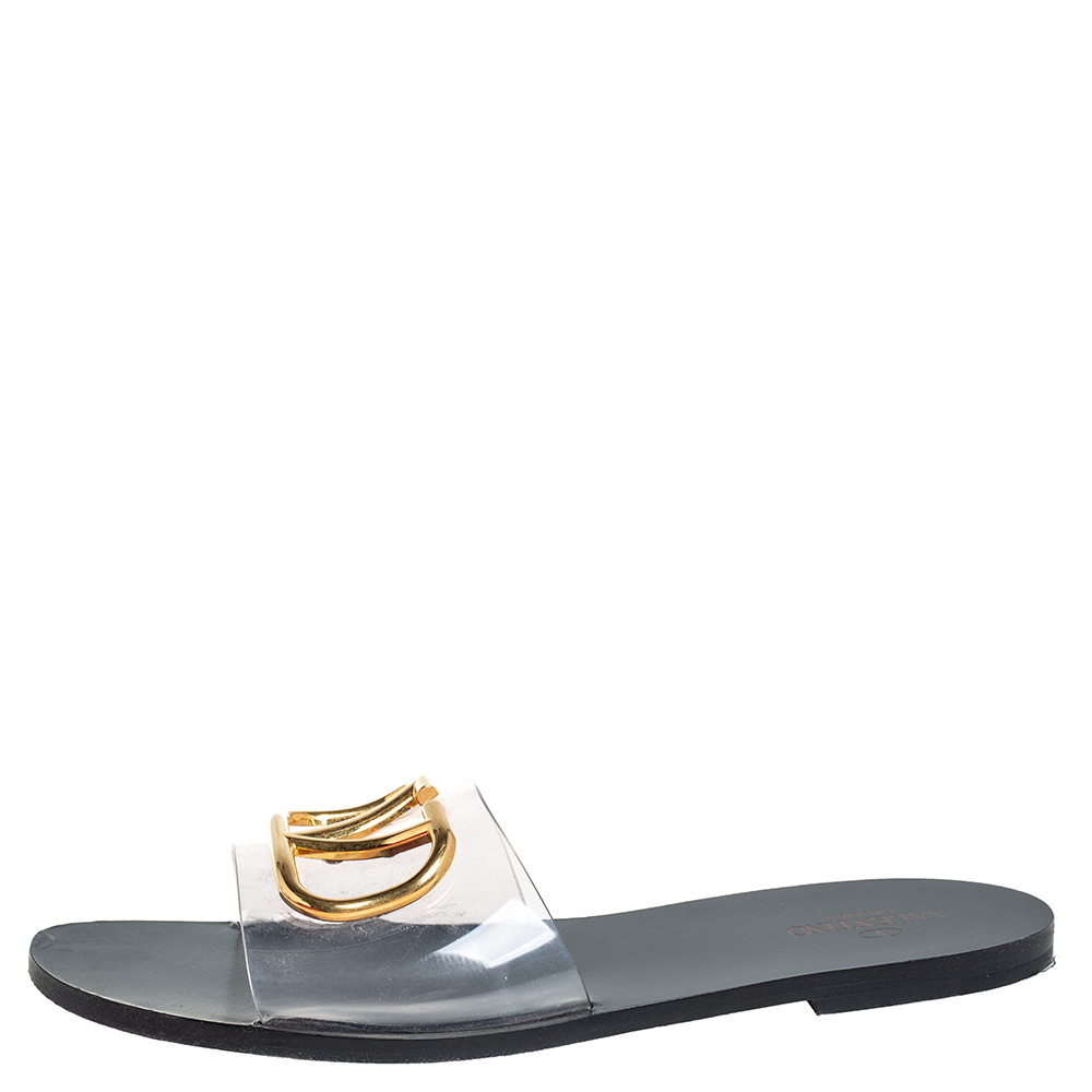 

Valantino Black PVC Vlogo Slide Sandals Size