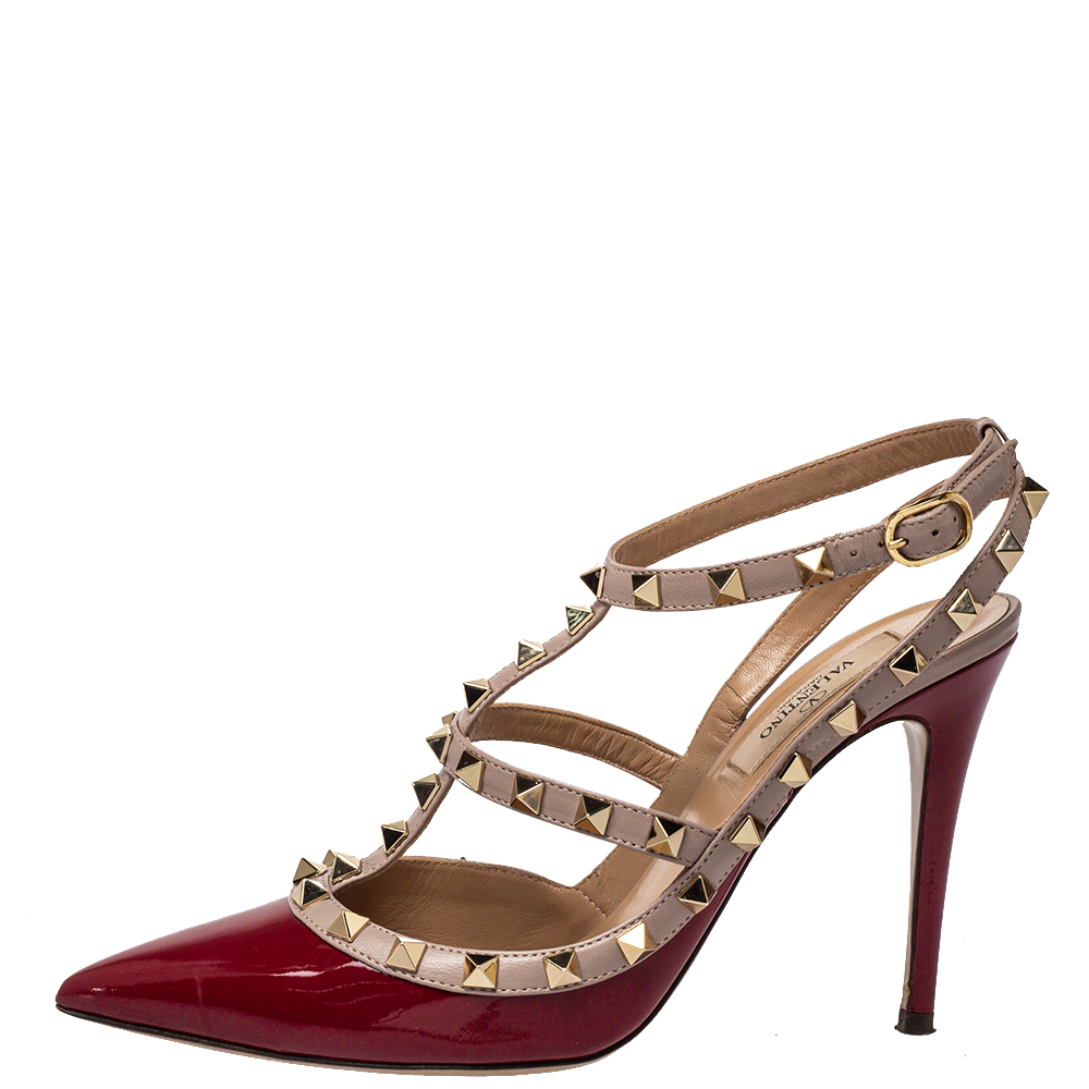 

Valentino Burgundy Patent Leather Rockstud Ankle Strap Sandals Size