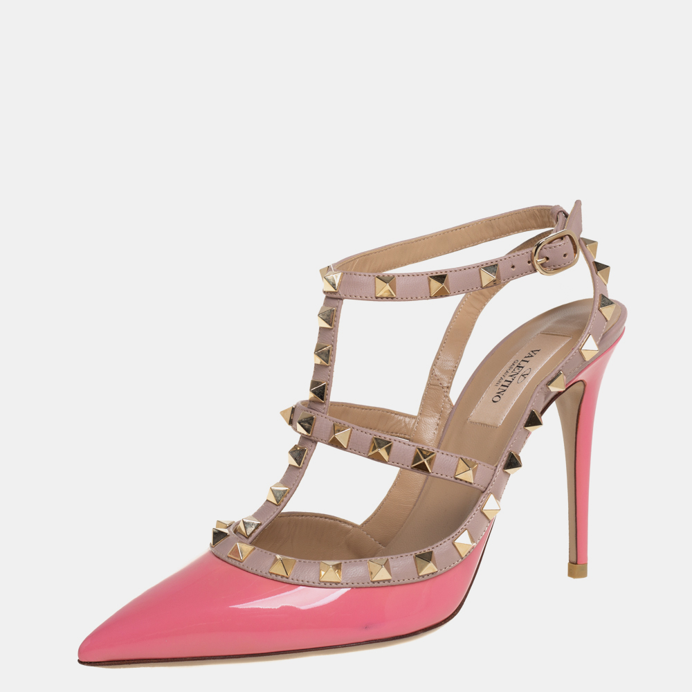 

Valentino Pink Patent Leather Rockstud Ankle Strap Sandals Size