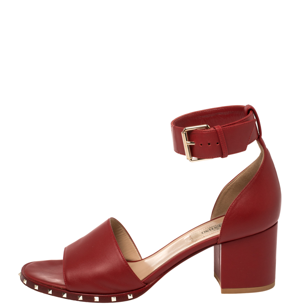 

Valentino Red Leather Rockstud Ankle Strap Sandals Size