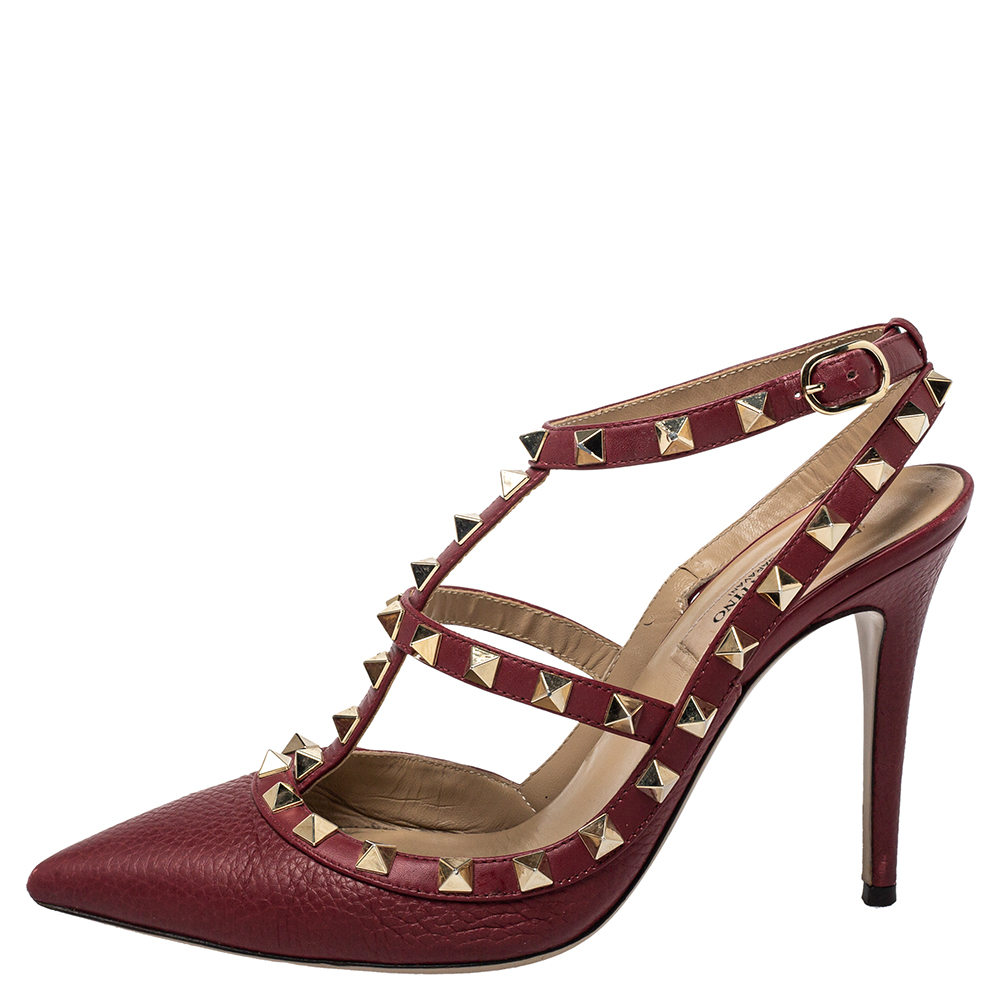 

Valentino Red Leather Rockstud Ankle Strap Sandals Size