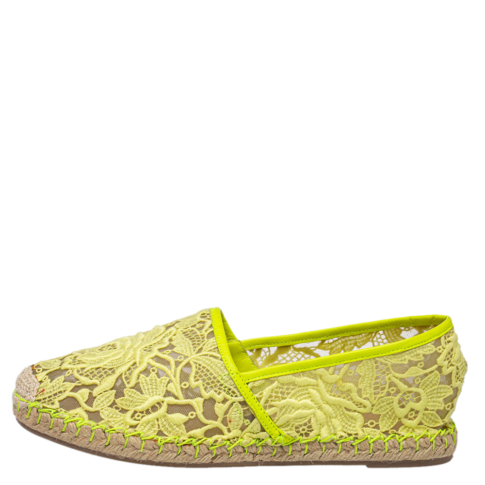 

Valentino Neon Yellow Lace Flat Espadrilles Size