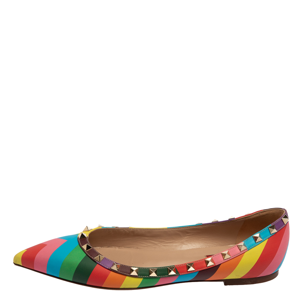 

Valentino Multicolor Leather Rockstud Pointed Toe Flats Size