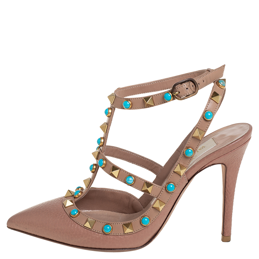 

Valentino Beige Leather Rolling Rockstud Caged Sandals Size