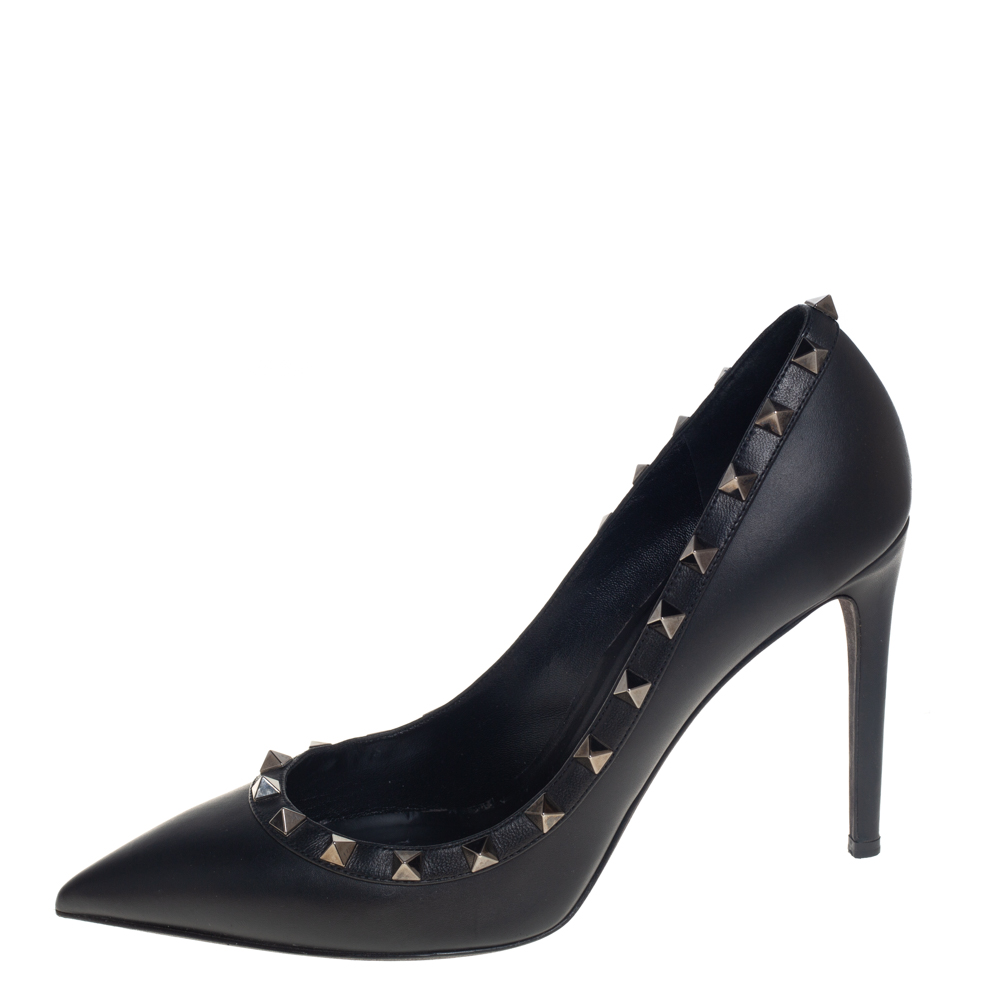 

Valentino Black Leather Rockstud Trim Pumps Size