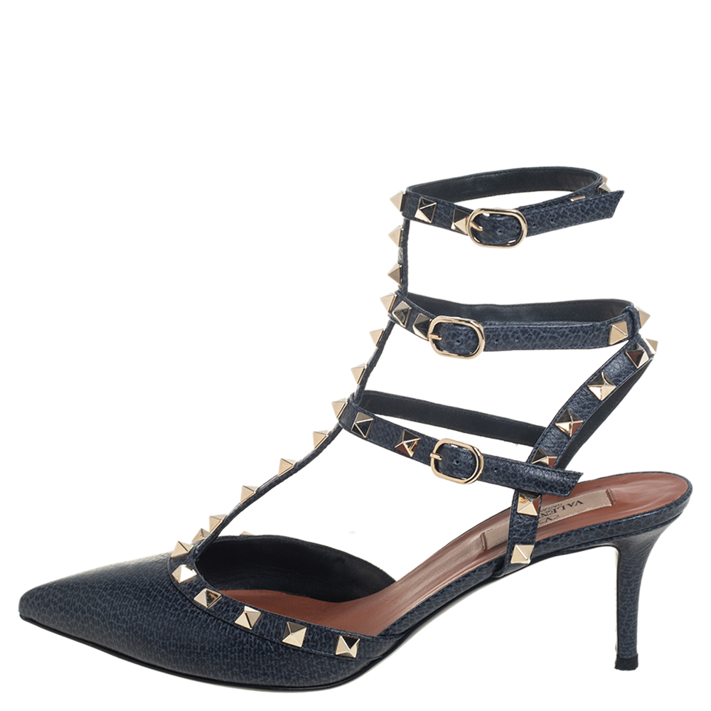 

Valentino Blue Leather Rockstud Ankle Strap Sandals Size