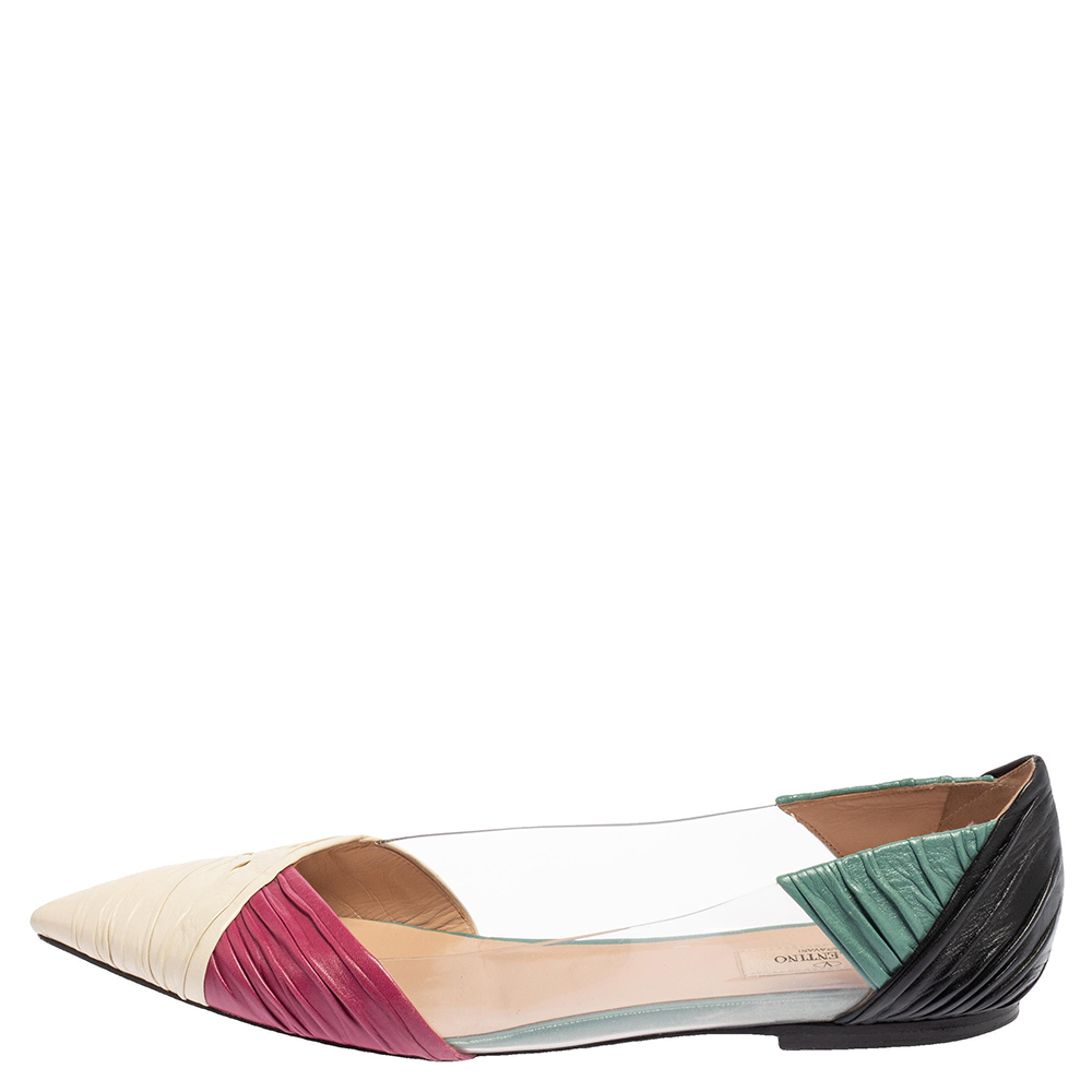 

Valentino Multicolor Leather and PVC B Drape Pointed Toe Ballet Flats Size