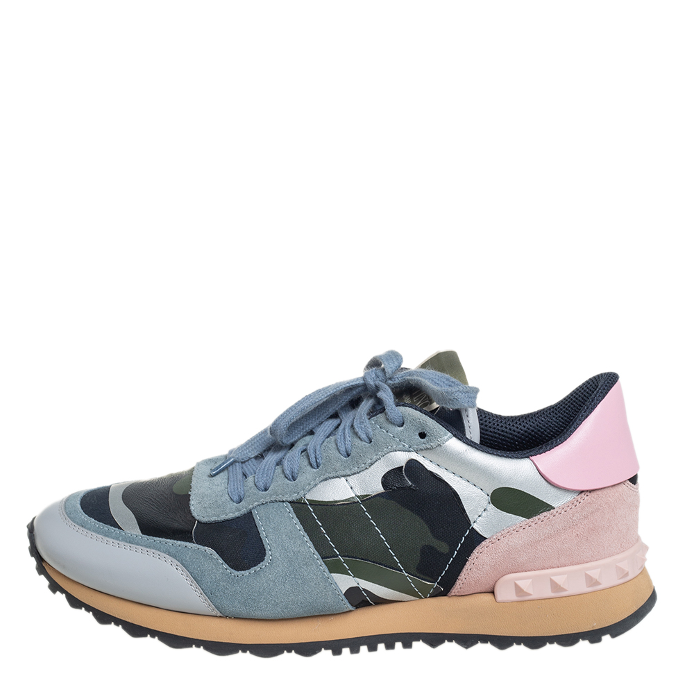 

Valentino Multicolor Camouflage Leather And Suede Rockrunner Sneakers Size
