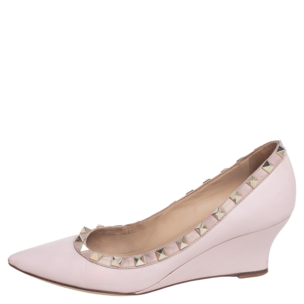 

Valentino Blush Pink Leather Rockstud Wedge Pumps Size