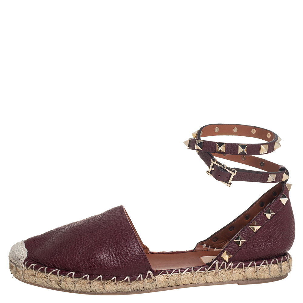 

Valentino Burgundy Rockstud Espadrille Sandals Size