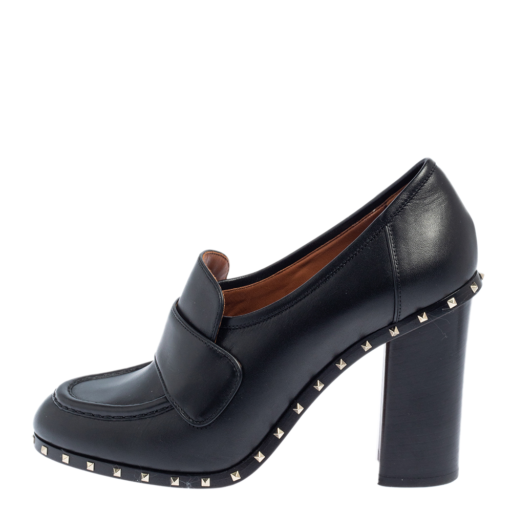 

Valentino Black Leather Rockstud Loafers Pumps Size