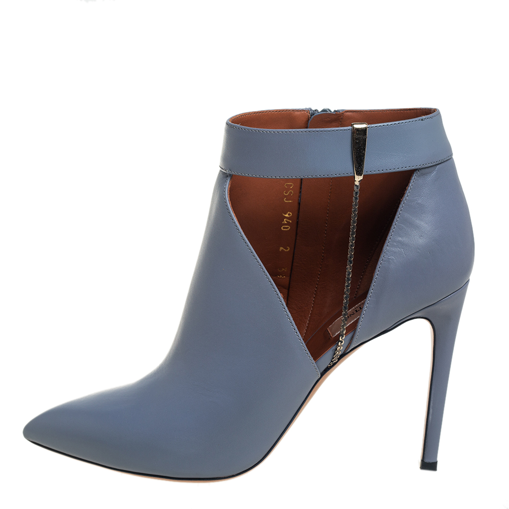 

Valentino Grey Leather Cut Chain Ankle Boots Size