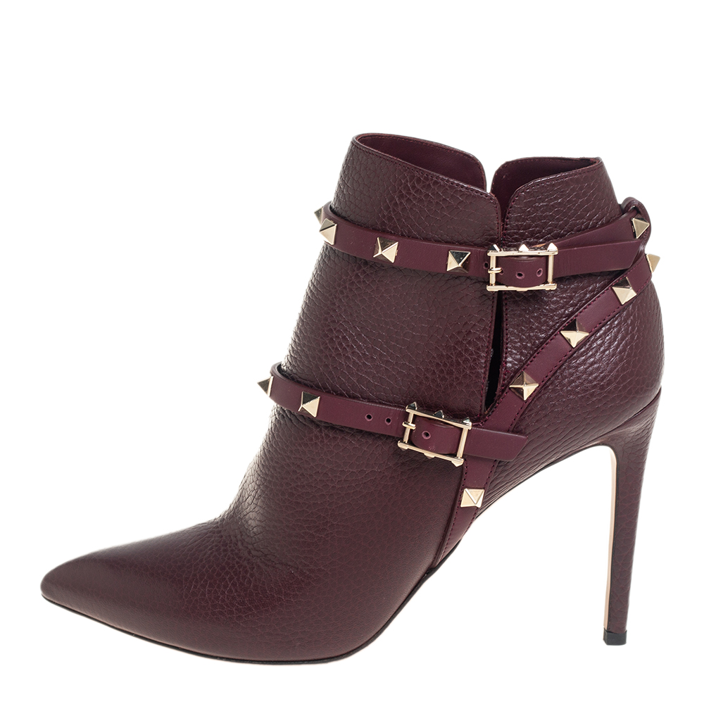 

Valentino Maroon Leather Rockstud Pointed Toe Ankle Boots Size, Burgundy