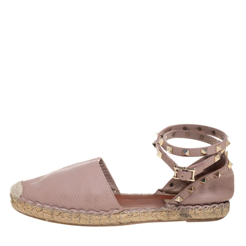 

Valentino Beige Leather Espadrille Ankle Strap Flats Size
