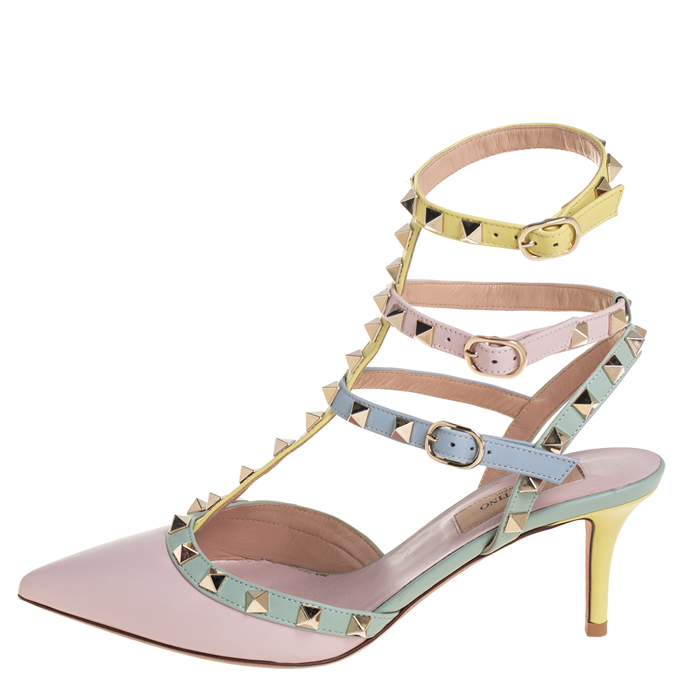 

Valentino Multicolor Leather Rockstud Pointed Toe Ankle Strap Sandals Size