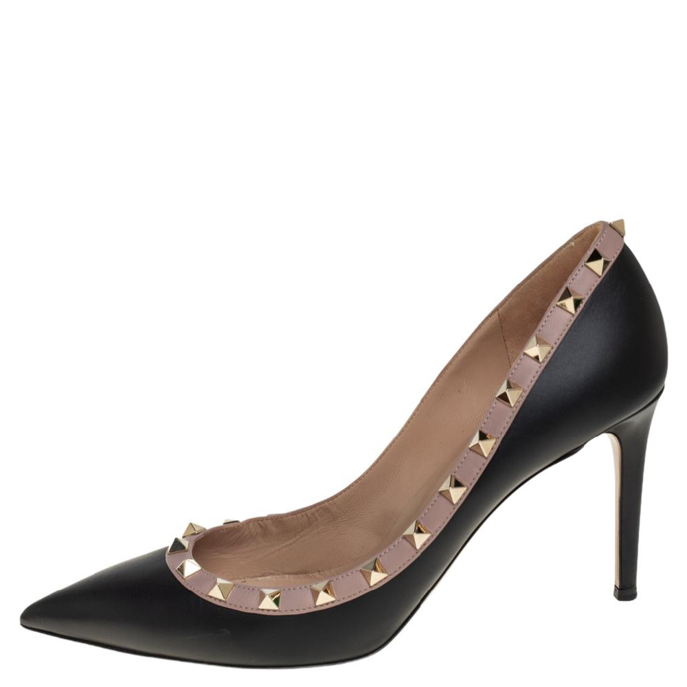 

Valentino Black/Beige Leather Rockstud Pointed Toe Pumps Size