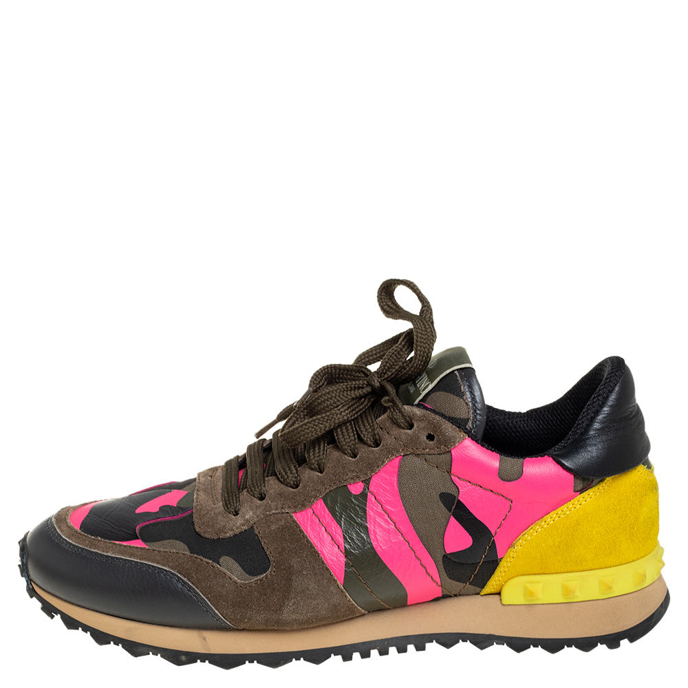 

Valentino Multicolor Camouflage Suede And Leather Rockrunner Low Top Sneakers Size