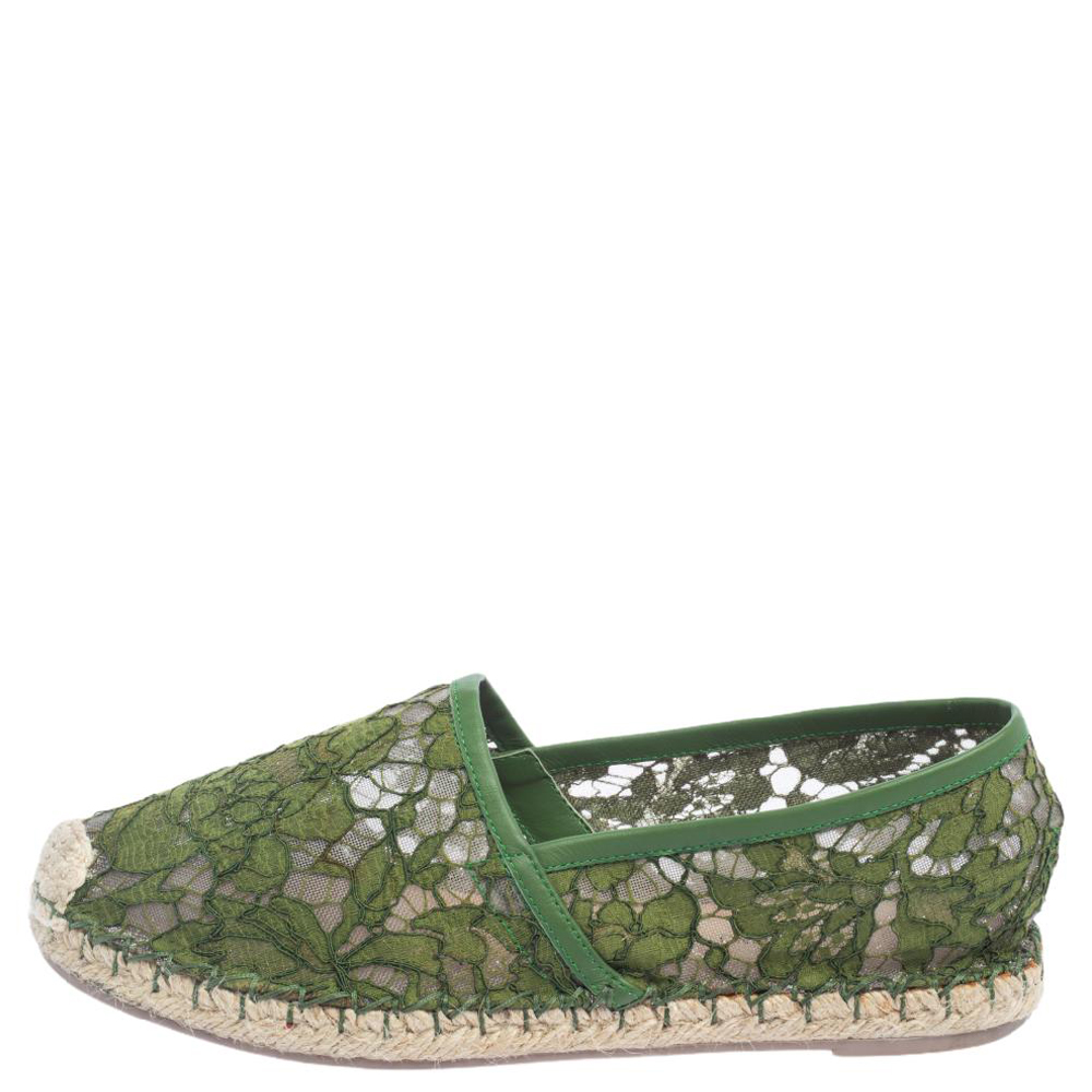 

Valentino Green Lace Espadrille Flats Size