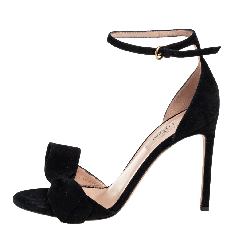 

Valentino Black Suede Ankle Strap Bow Sandals Size
