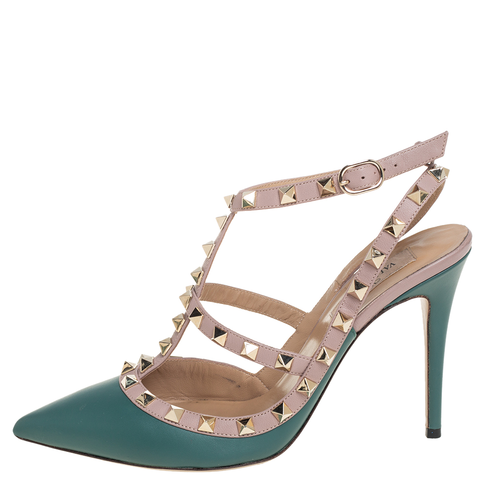 

Valentino Green/Pink Leather Rockstud Pumps Size