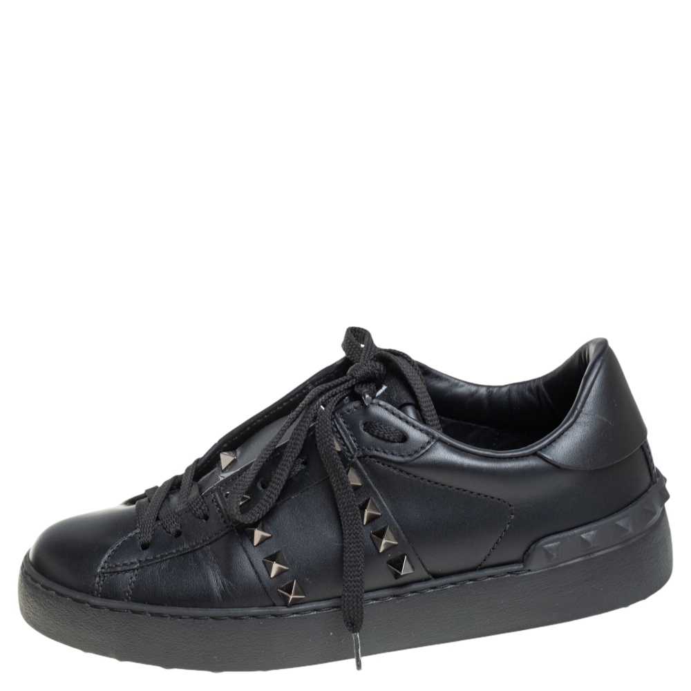 

Valentino Black Leather Studded Open Sneakers Size