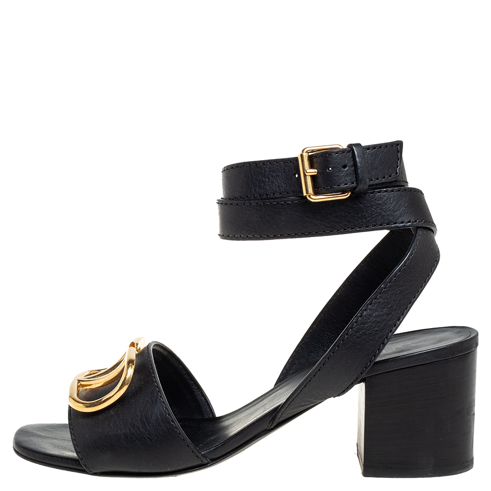 

Valentino Black Leather V Logo Ankle Wrap Sandals Size