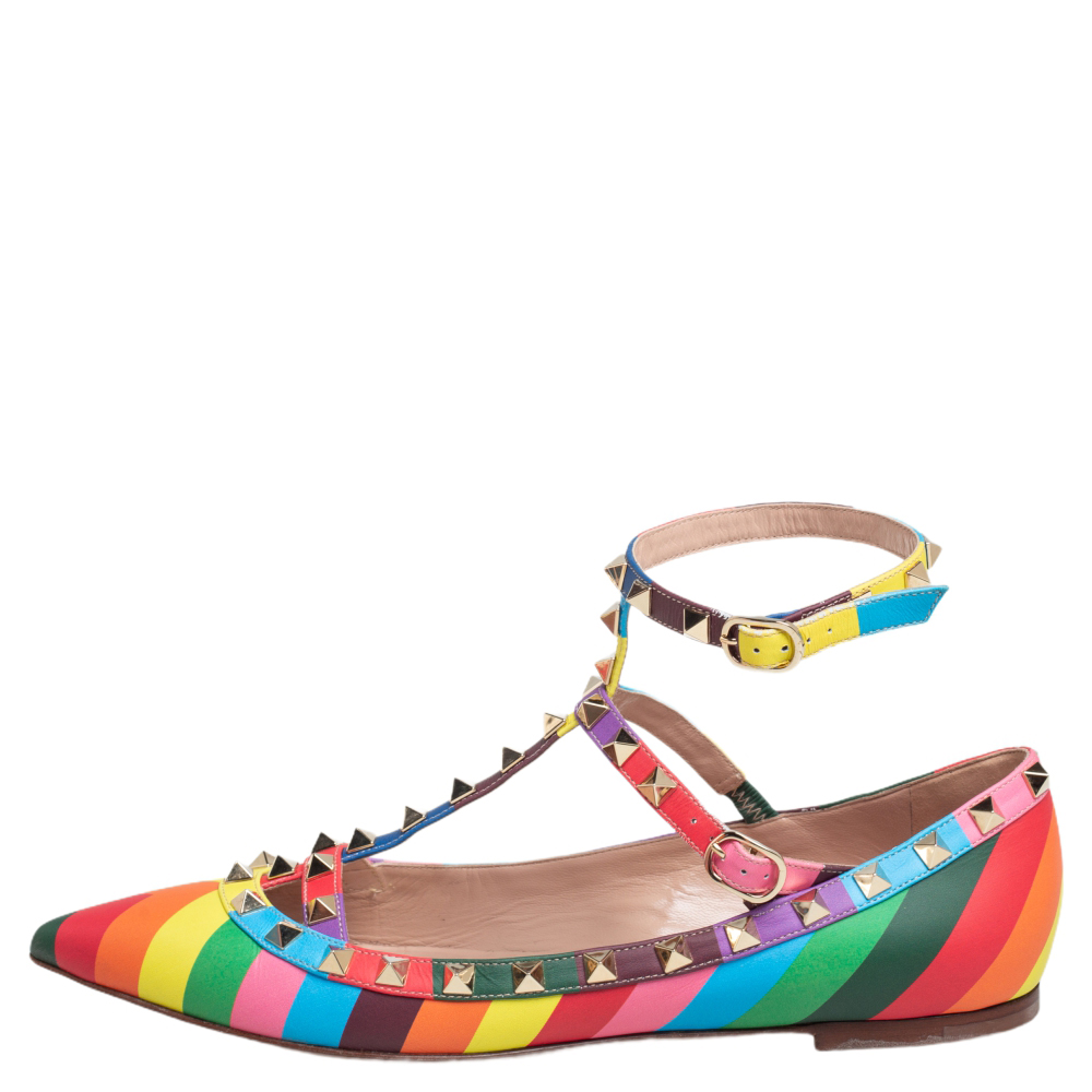 

Valentino Multicolor Leather Rockstud Ballet Flats Size