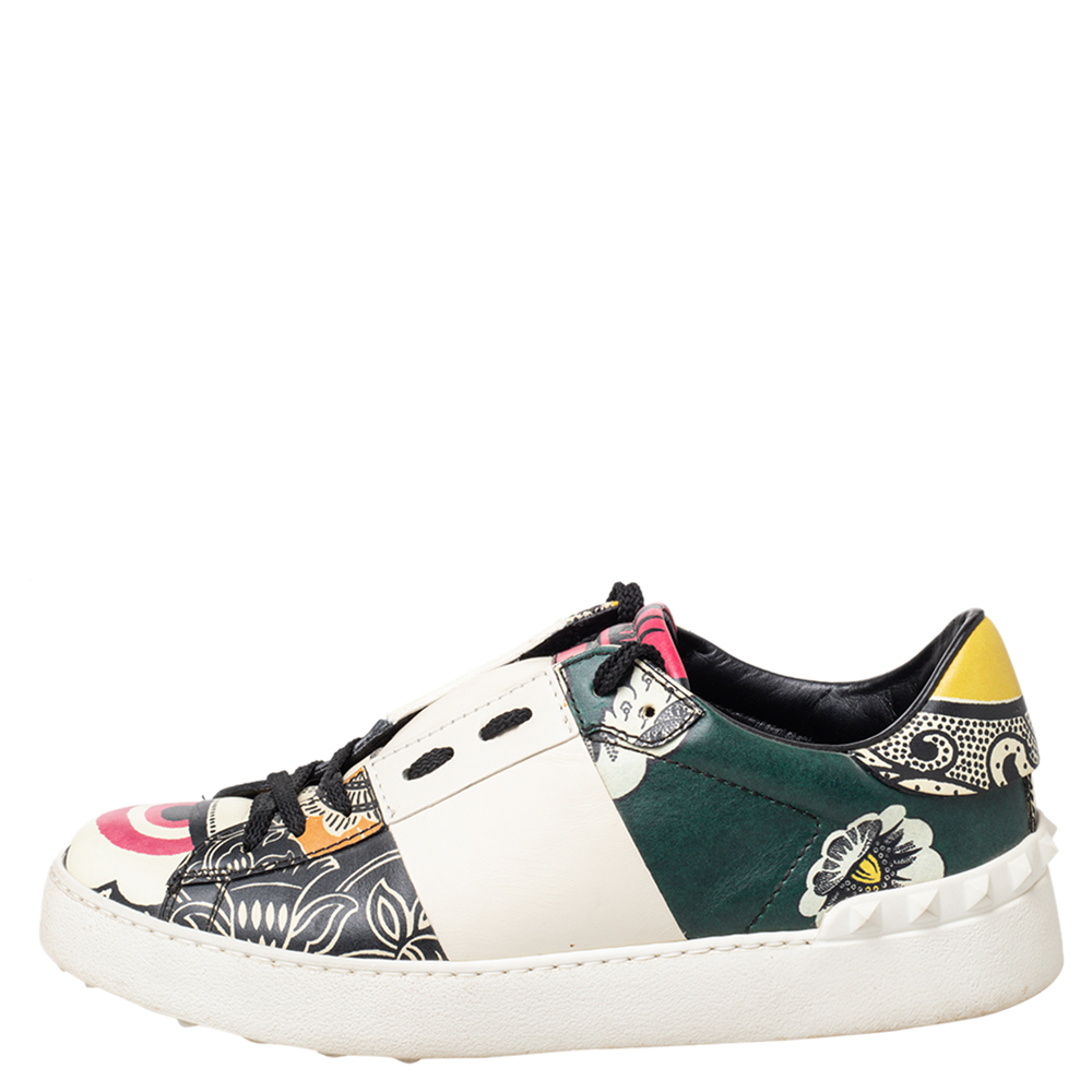 

Valentino Multicolor Printed Leather Rockstud Low Top Sneakers Size