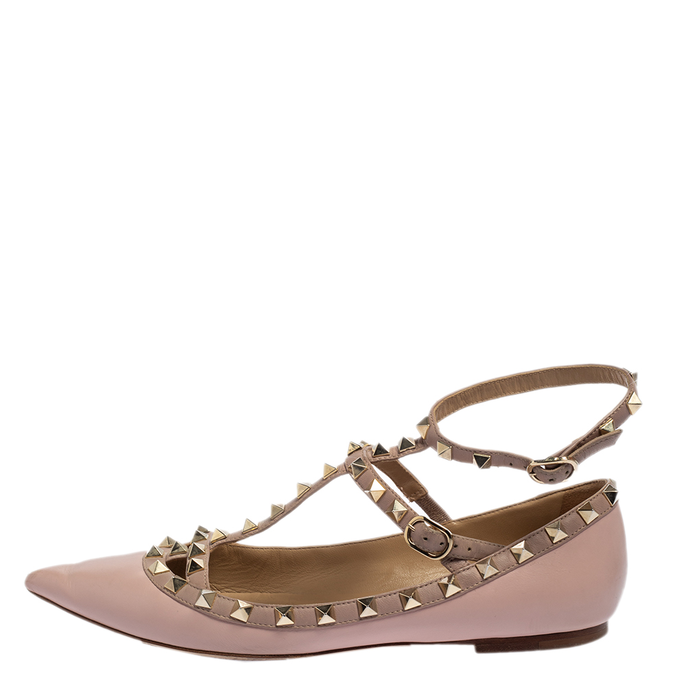 

Valentino Pink/Beige Leather Rockstud Flats Size