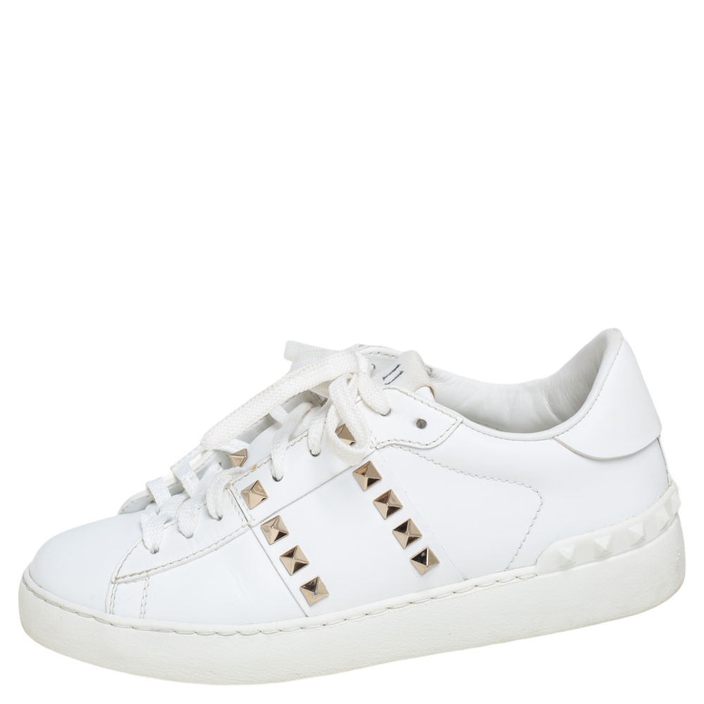 

Valentino White Leather Rockstud Low Top Sneakers Size