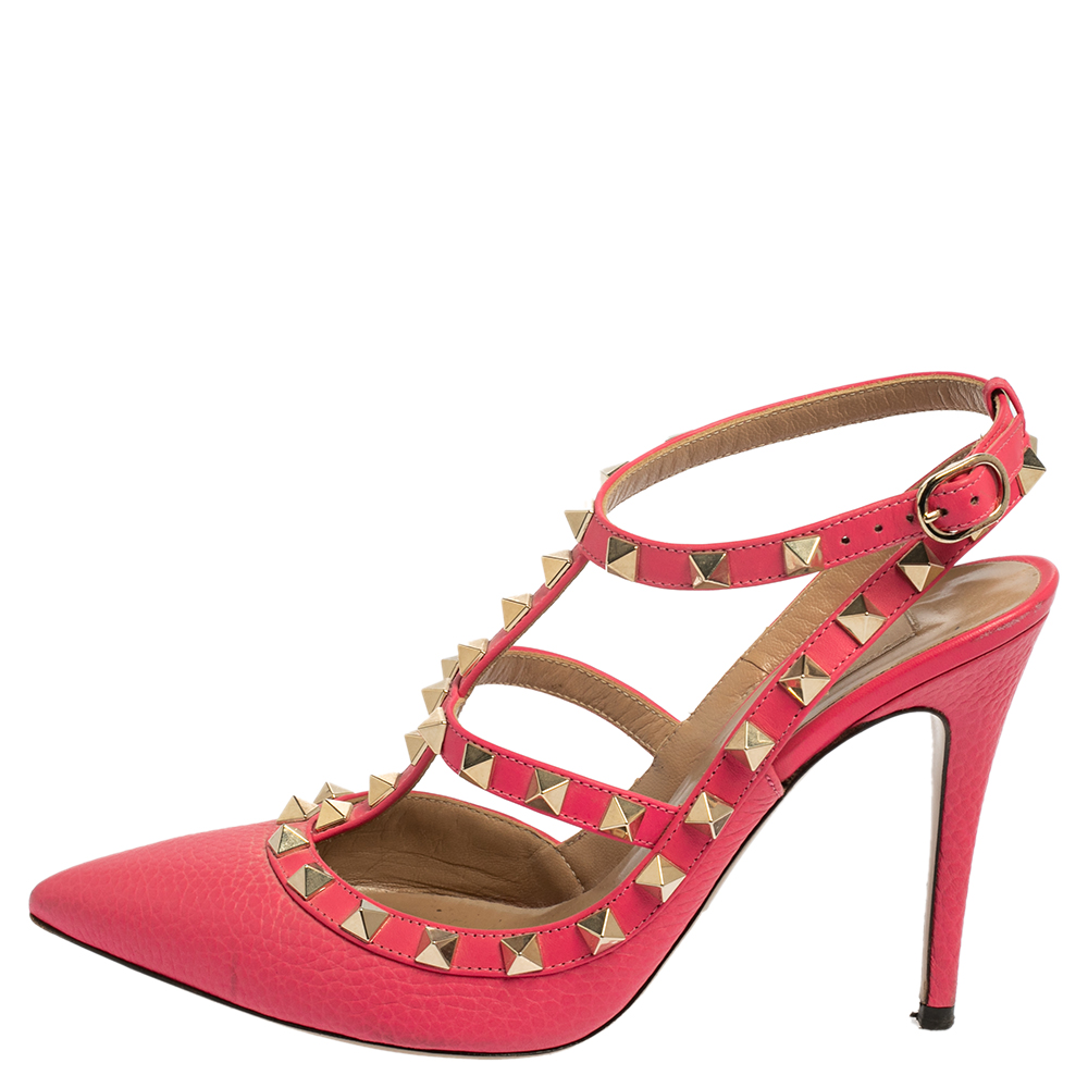 

Valentino Pink Leather Rockstud Ankle Strap Pumps Size