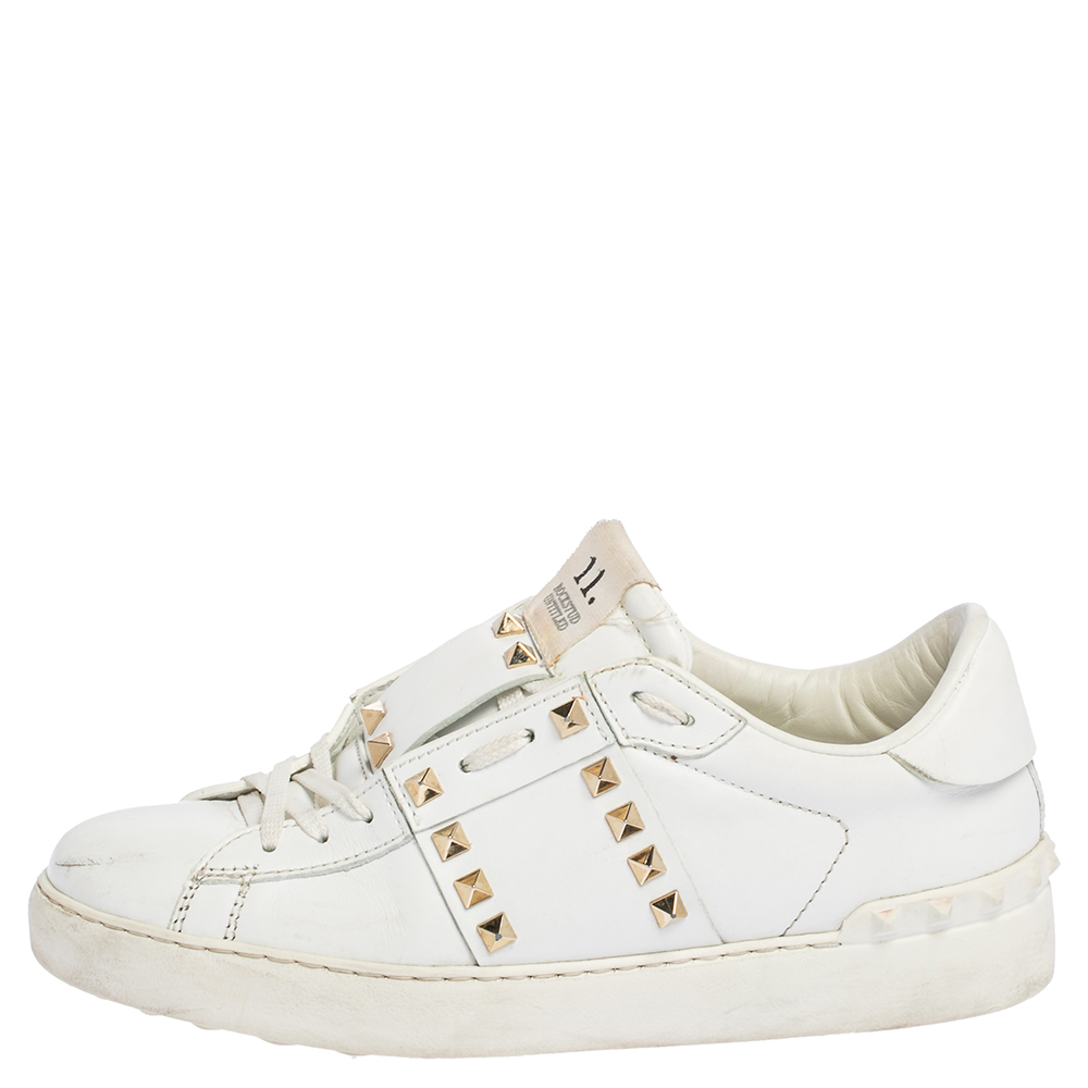 

Valentino White Leather Rockstud Untitled Low Top Sneakers Size