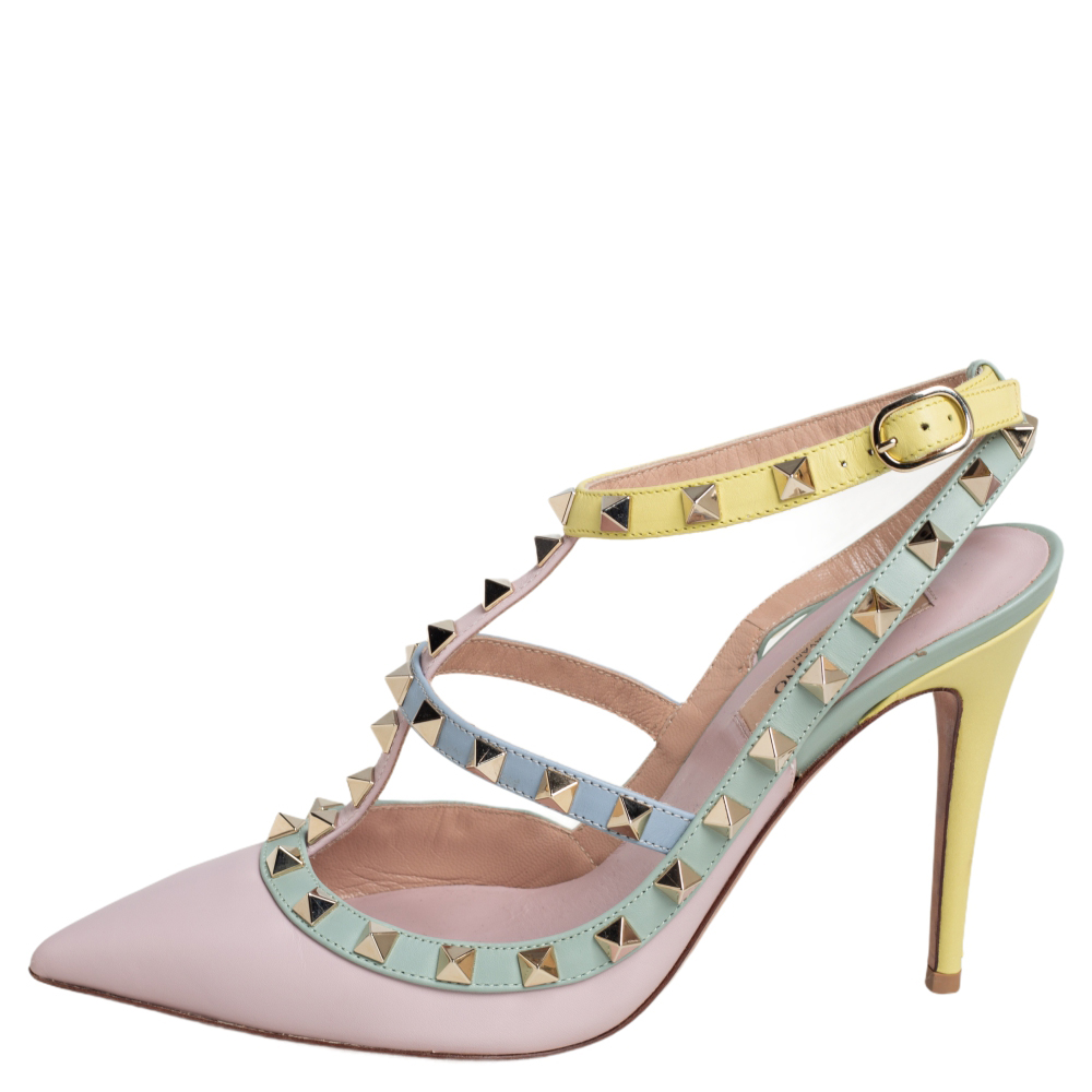 

Valentino Multicolor Leather Rockstud Ankle Strap Sandals Size