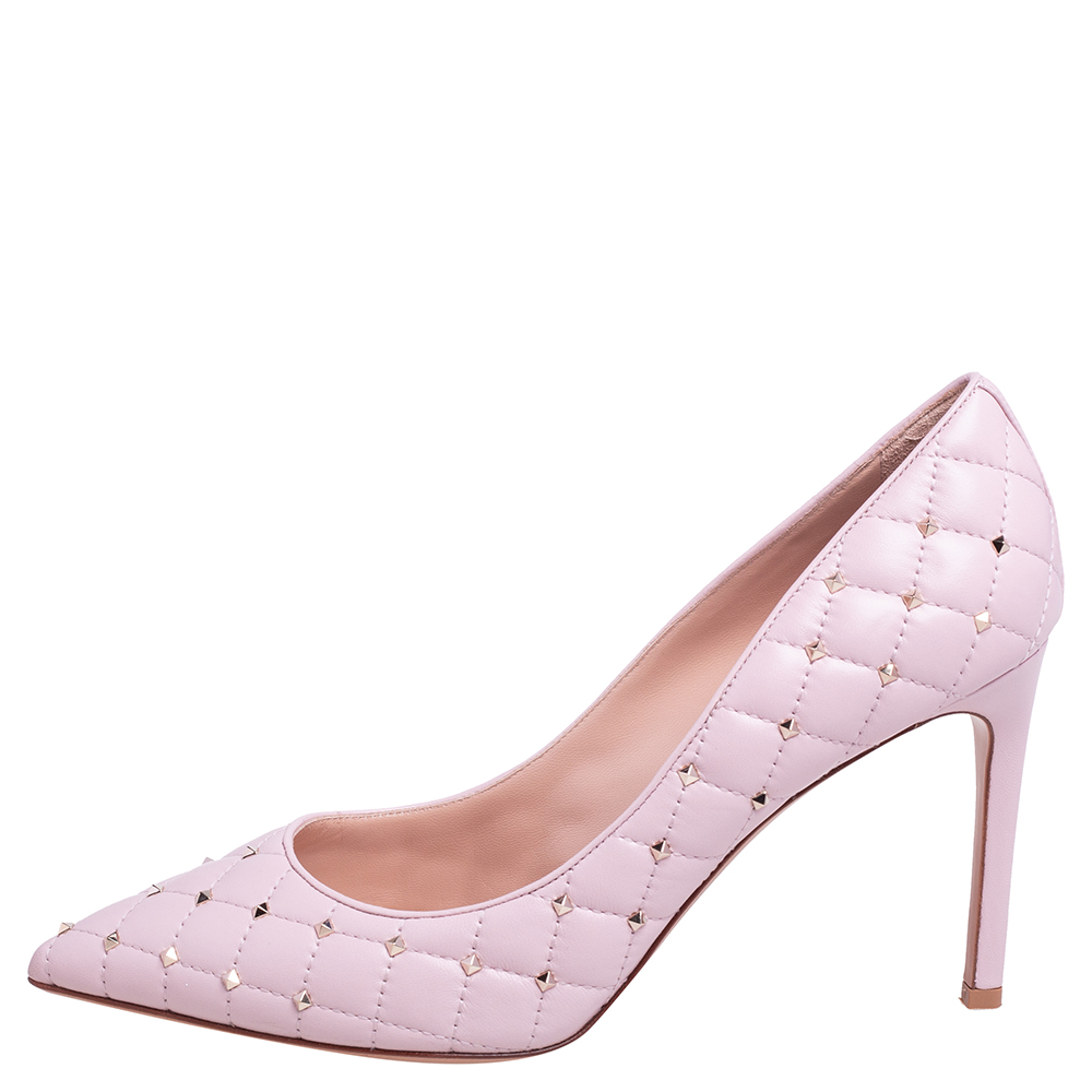 

Valentino Pink Quilted Leather Rockstud Embellished Pointed Toe Pumps Size