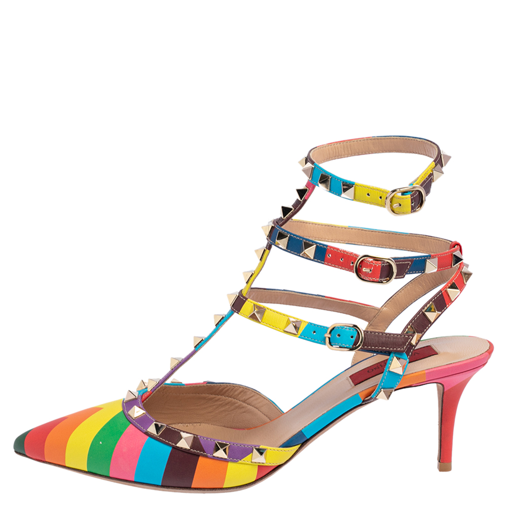 

Valentino Multicolor Leather Rockstud 1973 Ankle Strap Sandals Size