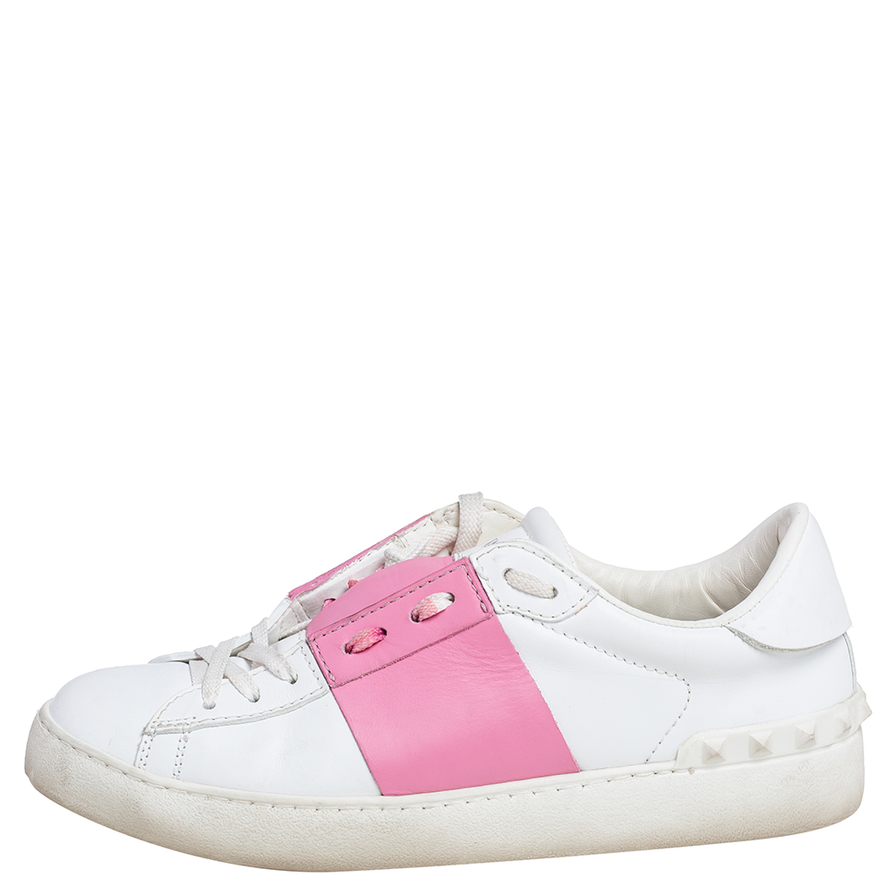 

Valentino White/Pink Leather Rockstud Color Block Low Top Sneakers Size