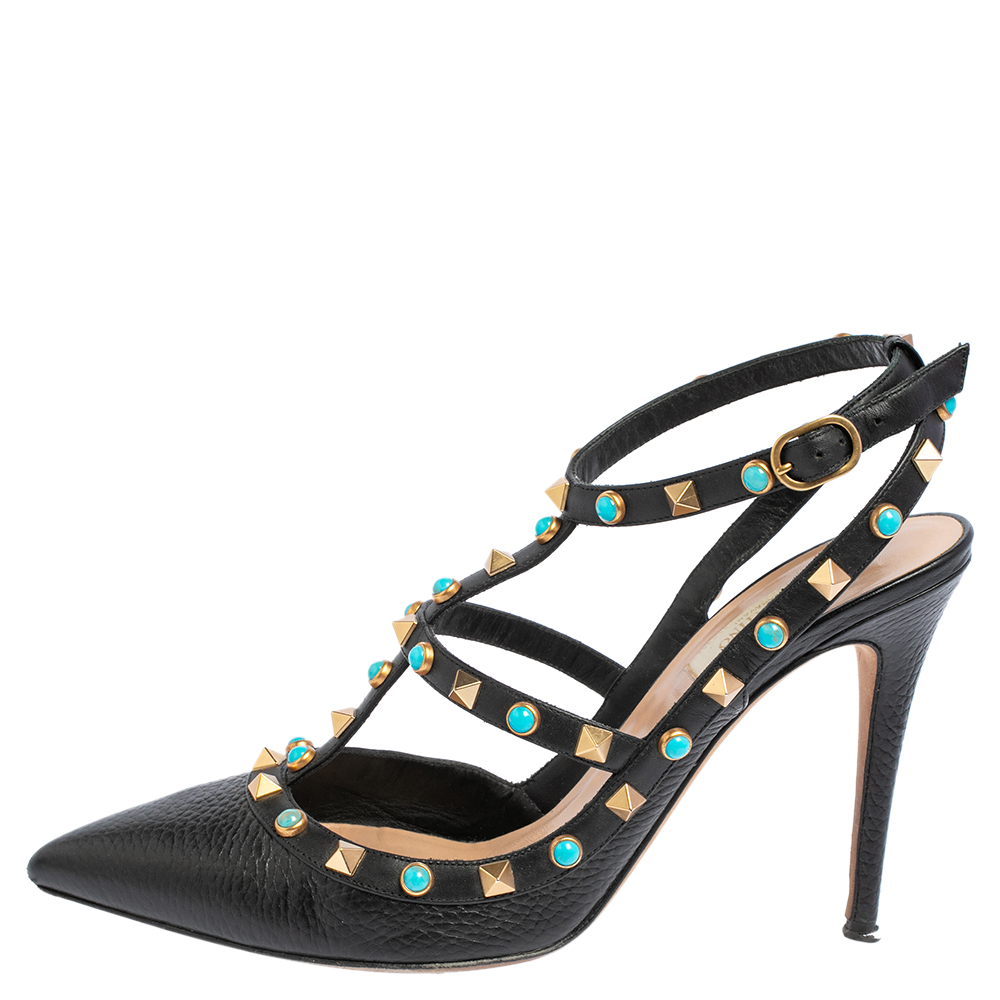 

Valentino Black Leather Rolling Rockstud Pumps Size