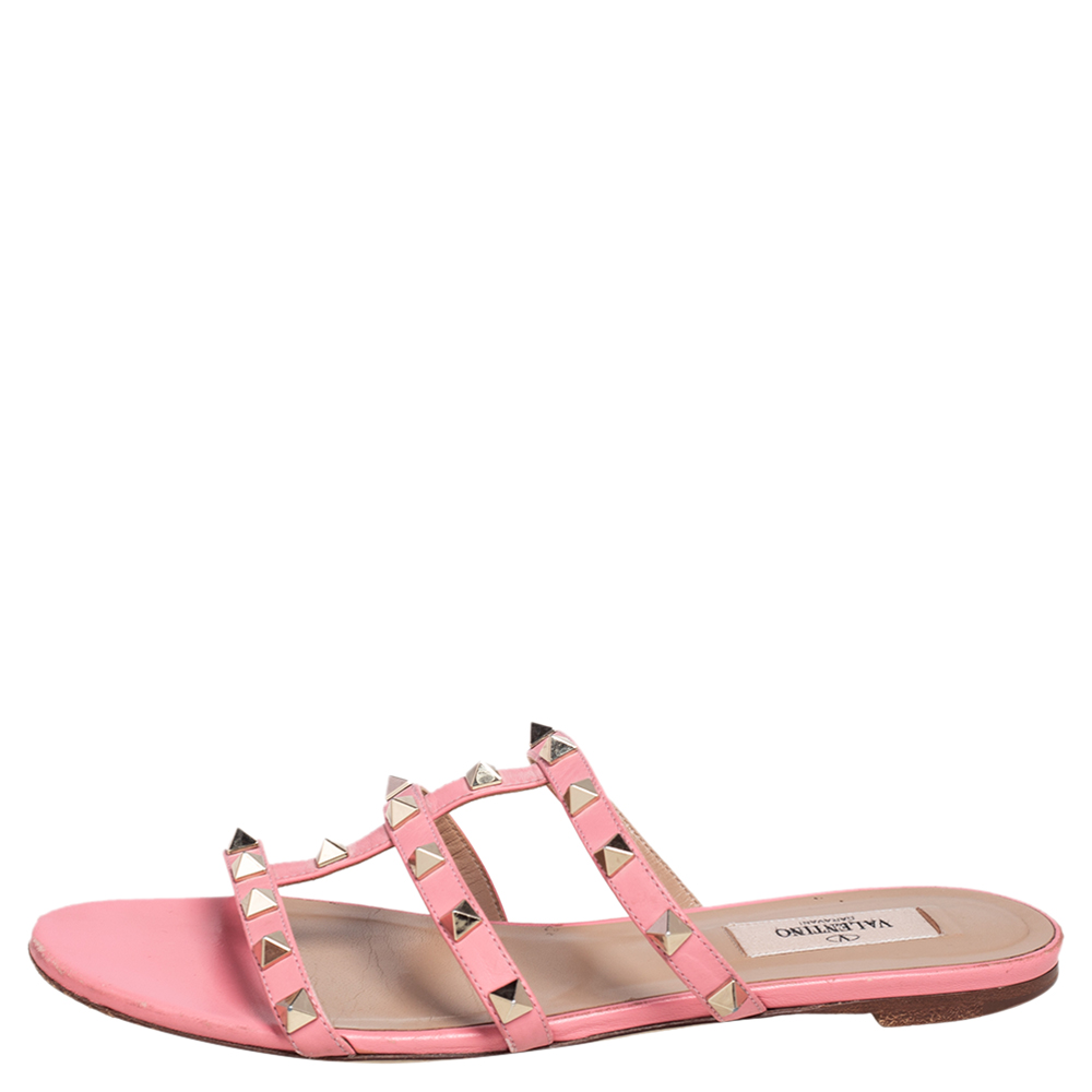 

Valentino Pink Leather Rockstud Flats Size