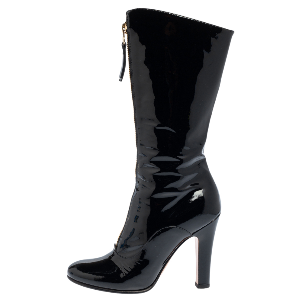 

Valentino Black Patent Leather Zip Detail Mid Calf Boots Size