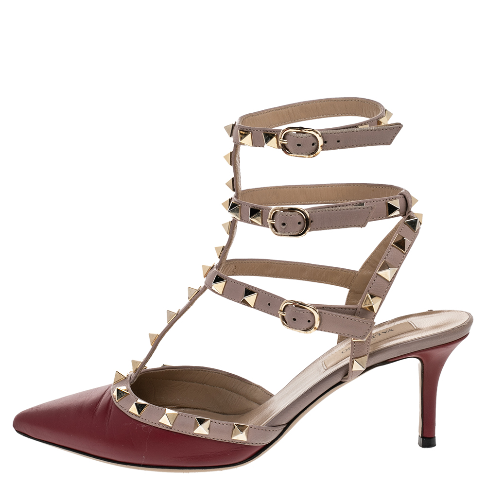 

Valentino Red/Pink Leather Rockstud Caged Pumps Size