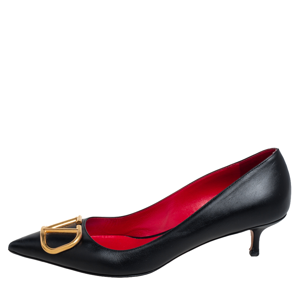 

Valentino Black Leather VLogo Pointed Toe Pumps Size