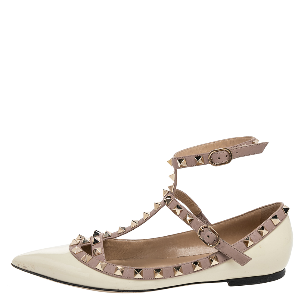

Valentino Cream/Beige Patent And Leather Rockstud Flats Size
