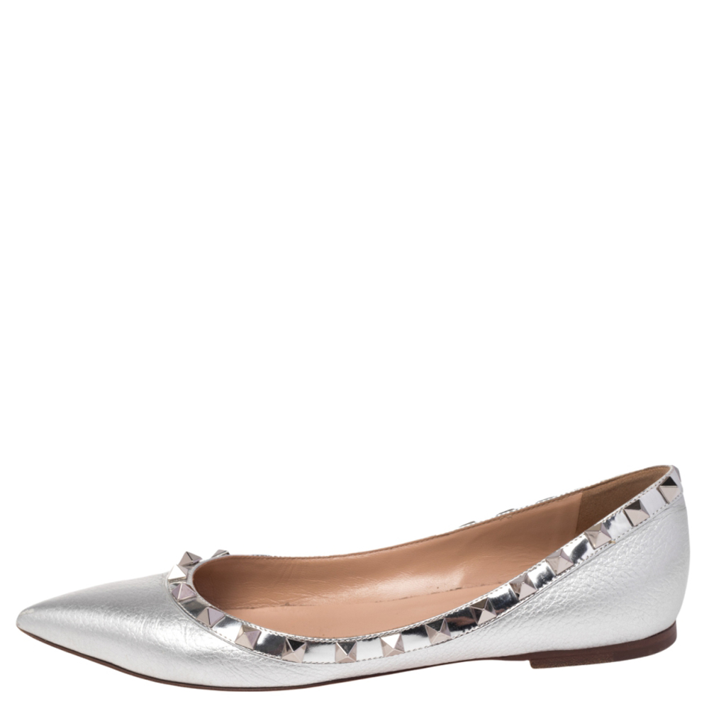 

Valentino Silver Leather Rockstud Ballet Flats Size