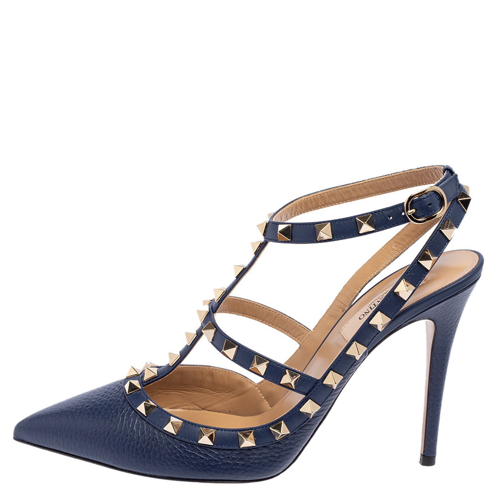 

Valentino Blue Leather Rockstud Ankle Strap Sandals Size