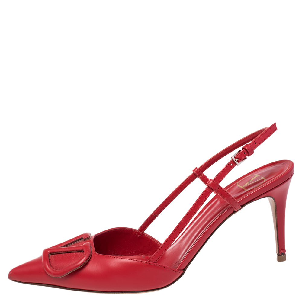 

Valentino Red Leather Vlogo Slingback Sandals Size